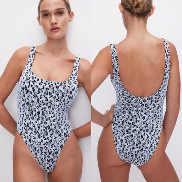 GOOD AMERICAN Blue Always Fits Textured Leopard Print Swimsuit 2XL/3XL - Picture 2 of 6